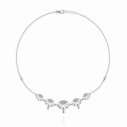 Enclosed Sunflower Silver Necklace - White Gold - Image 3