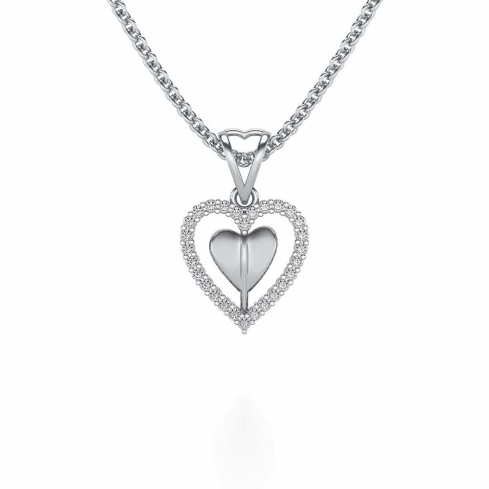 Engraved Heart Silver Pendant - White Gold - Image 1