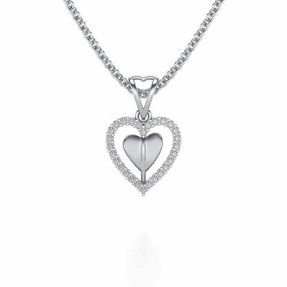Engraved Heart Silver Pendant - White Gold - Image 1