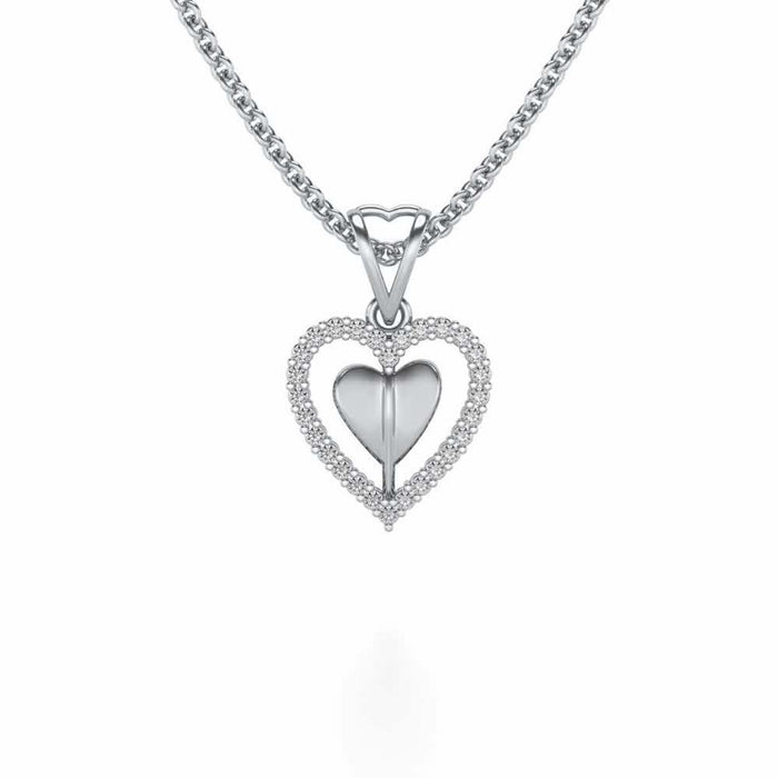 Engraved Heart Silver Pendant - White Gold - Image 1