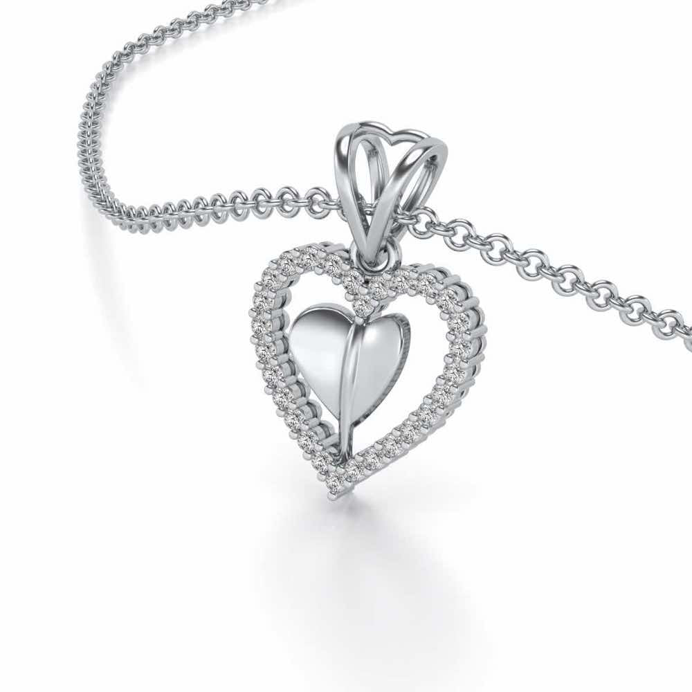 Engraved Heart Silver Pendant - White Gold - Image 2