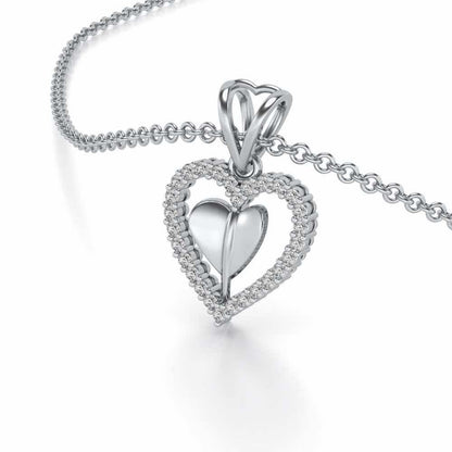 Engraved Heart Silver Pendant - White Gold - Image 2