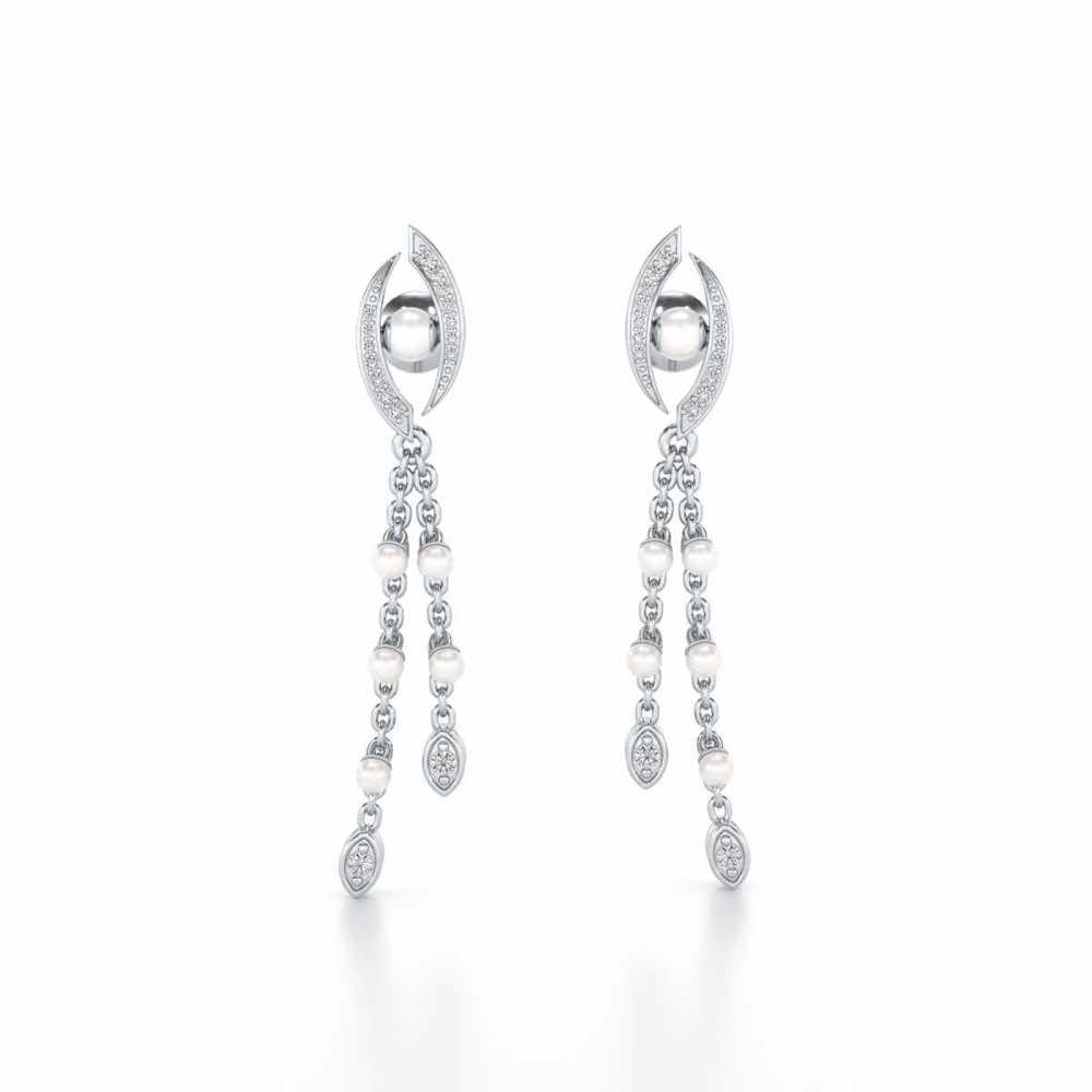 Eye Silver Dangler Earrings - White Gold - Image 1