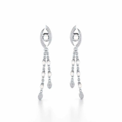 Eye Silver Dangler Earrings - White Gold - Image 1