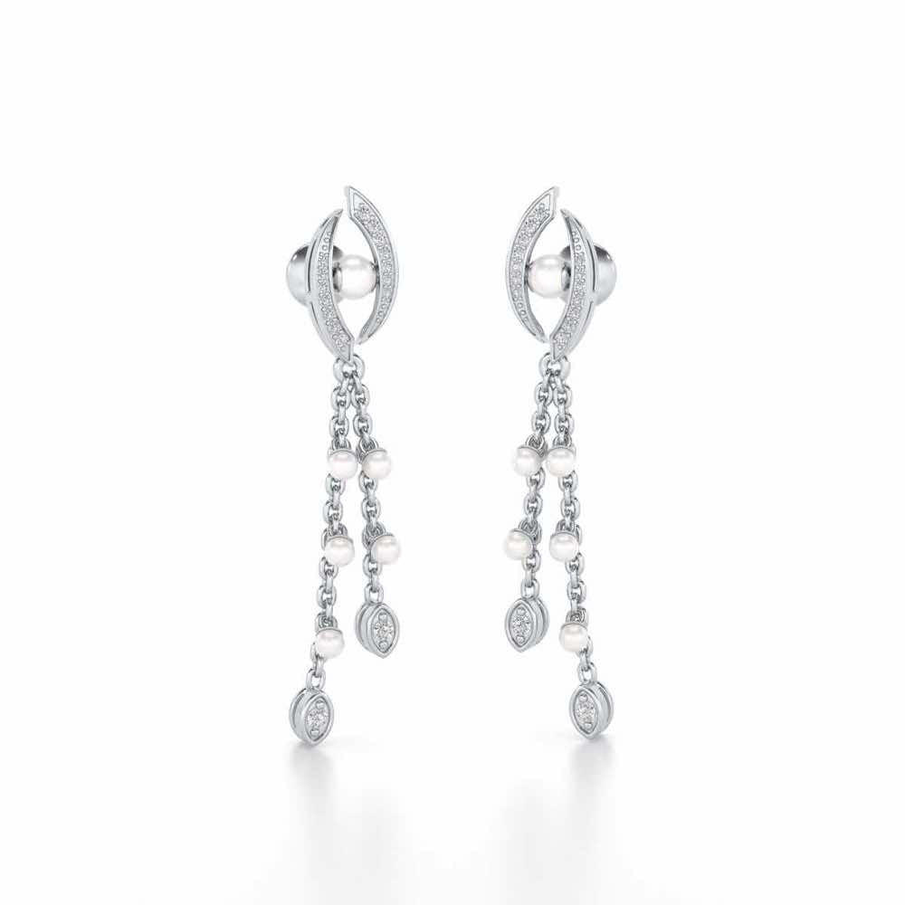 Eye Silver Dangler Earrings - White Gold - Image 2
