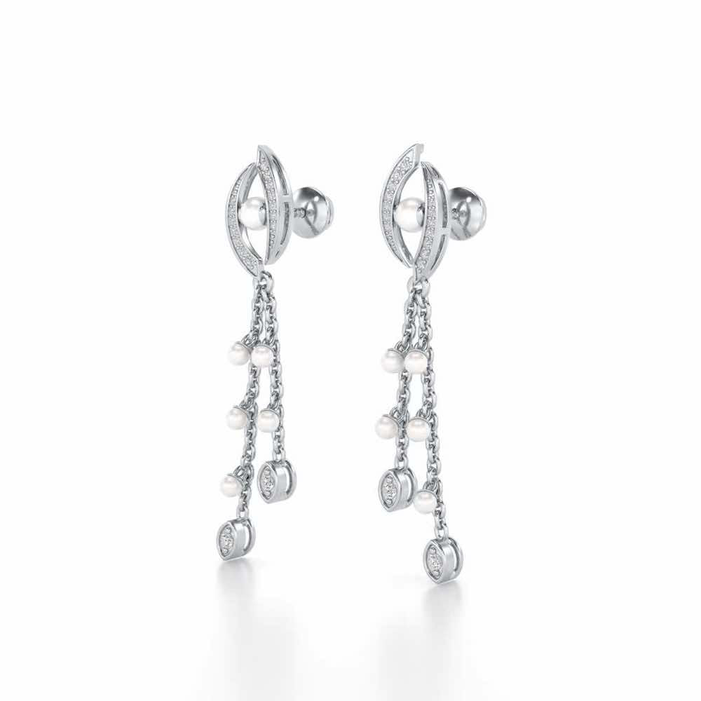 Eye Silver Dangler Earrings - White Gold - Image 3
