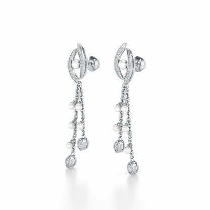 Eye Silver Dangler Earrings - White Gold - Image 3