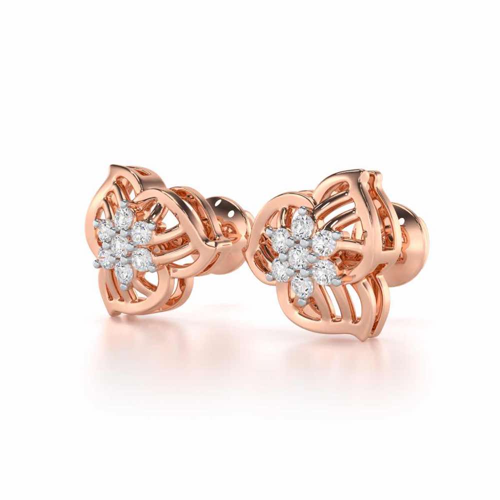 Fan Bloom Silver Earrings - Rose Gold - Image 3