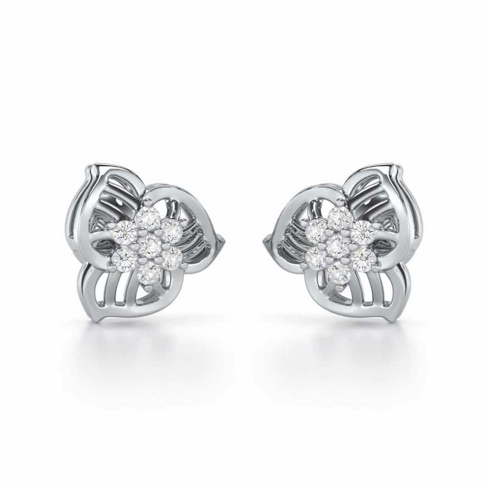 Fan Bloom Silver Earrings - White Gold - Image 1