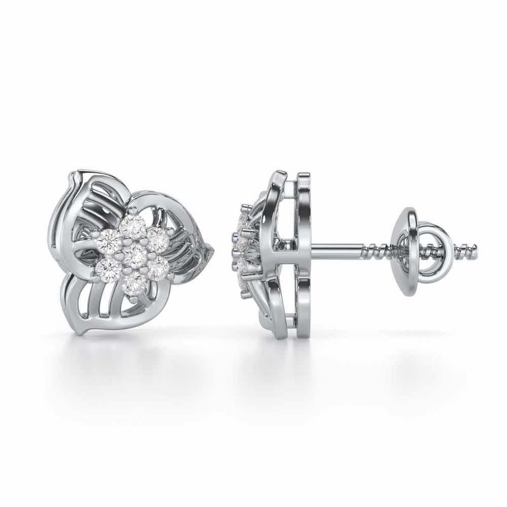 Fan Bloom Silver Earrings - White Gold - Image 4