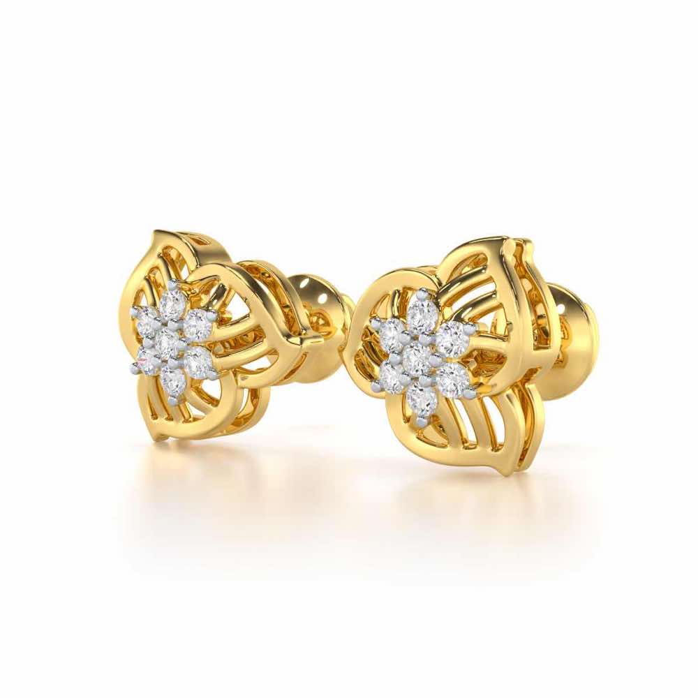 Fan Bloom Silver Earrings - Yellow Gold - Image 3