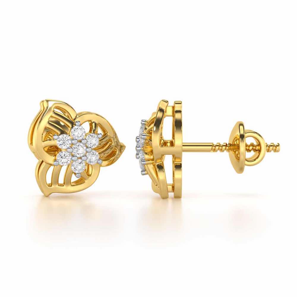 Fan Bloom Silver Earrings - Yellow Gold - Image 4