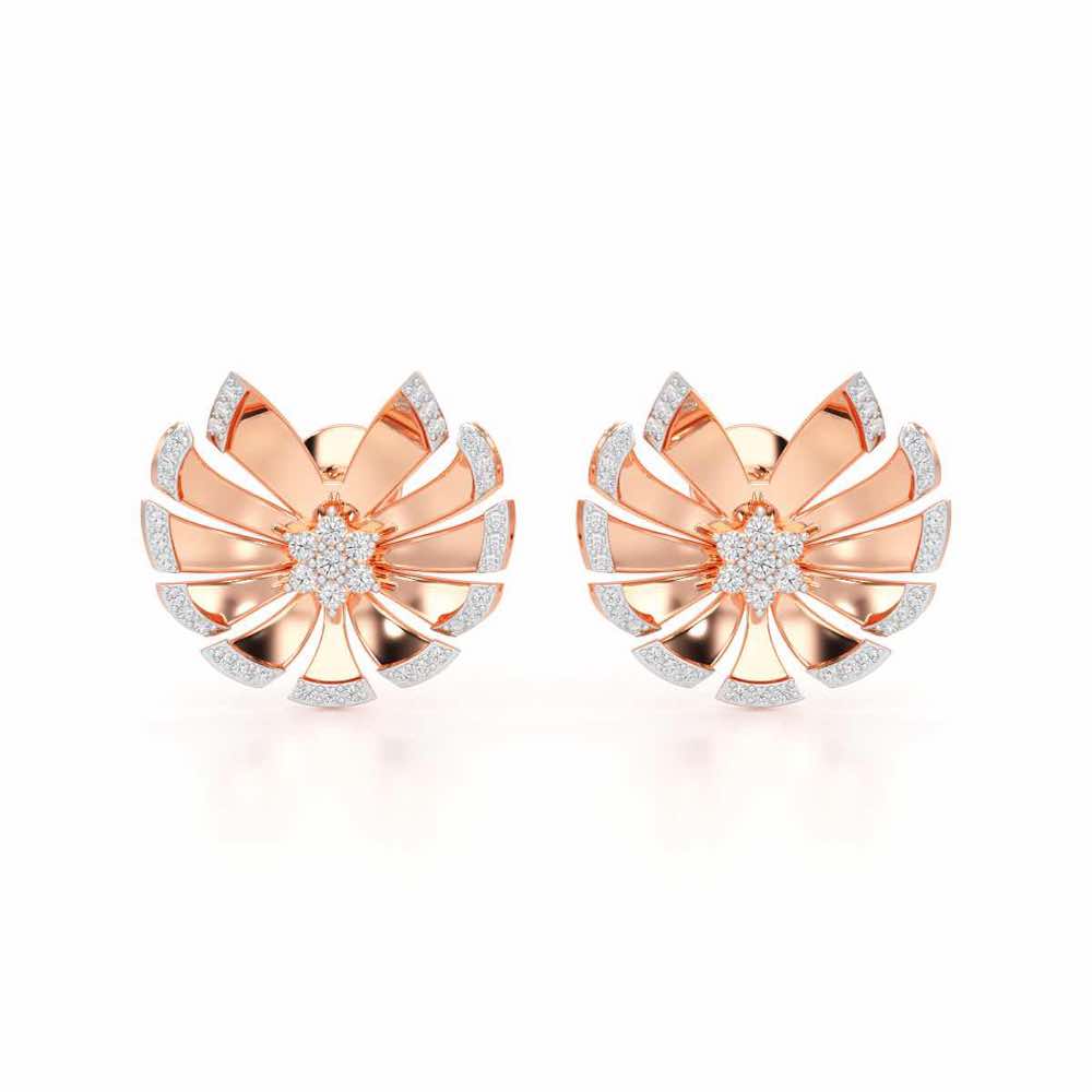 Feather Flower Silver Earrings - Rose Gold - Image 1