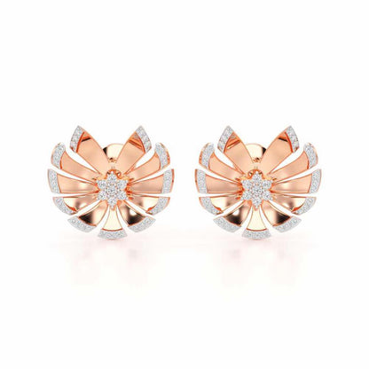 Feather Flower Silver Earrings - Rose Gold - Image 1