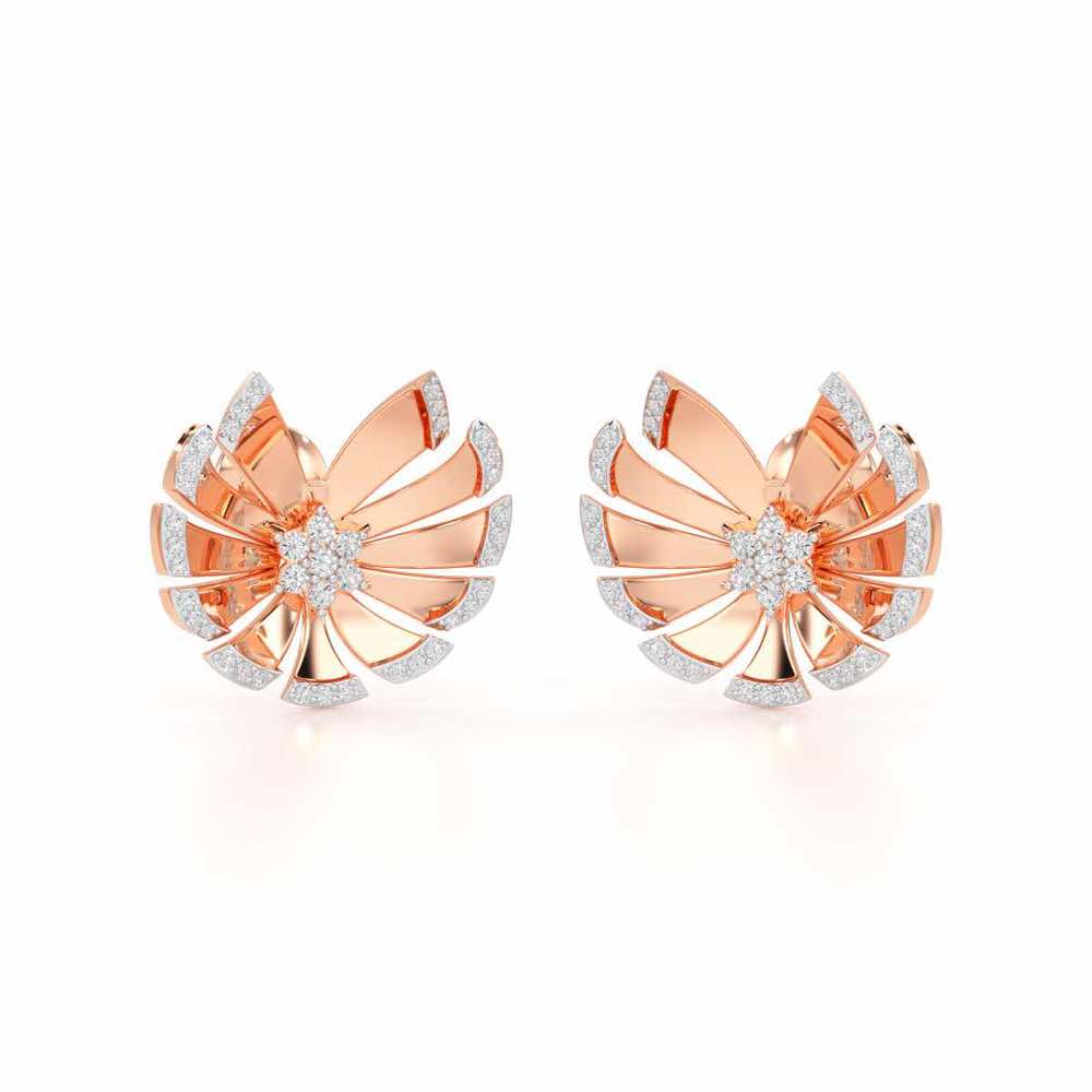 Feather Flower Silver Earrings - Rose Gold - Image 2