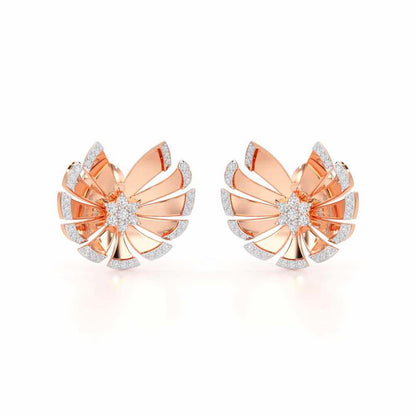 Feather Flower Silver Earrings - Rose Gold - Image 2