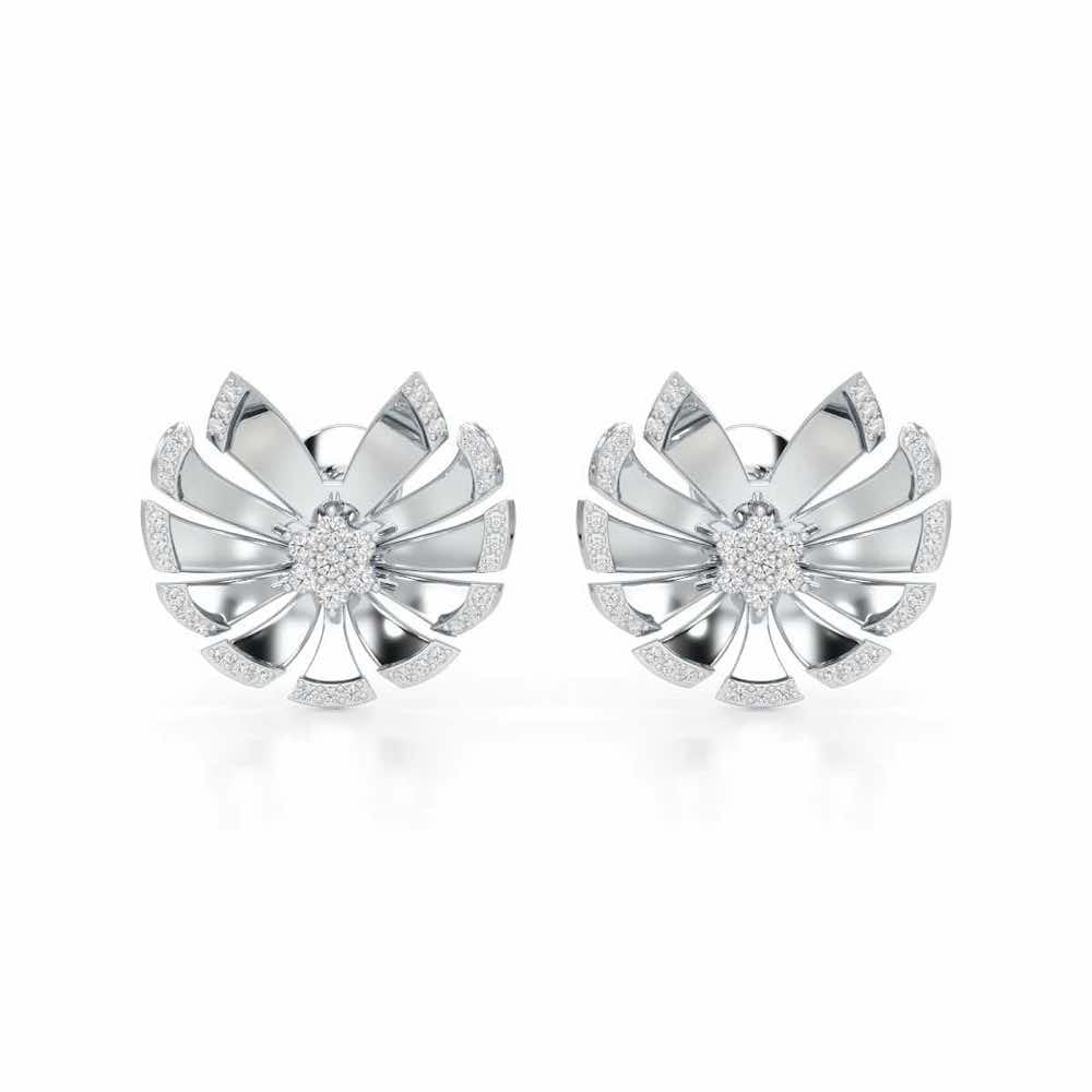 Feather Flower Silver Earrings - White Gold - Image 1