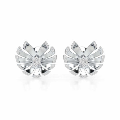 Feather Flower Silver Earrings - White Gold - Image 1