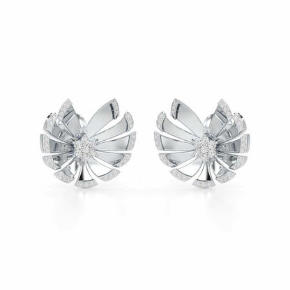Feather Flower Silver Earrings - White Gold - Image 2