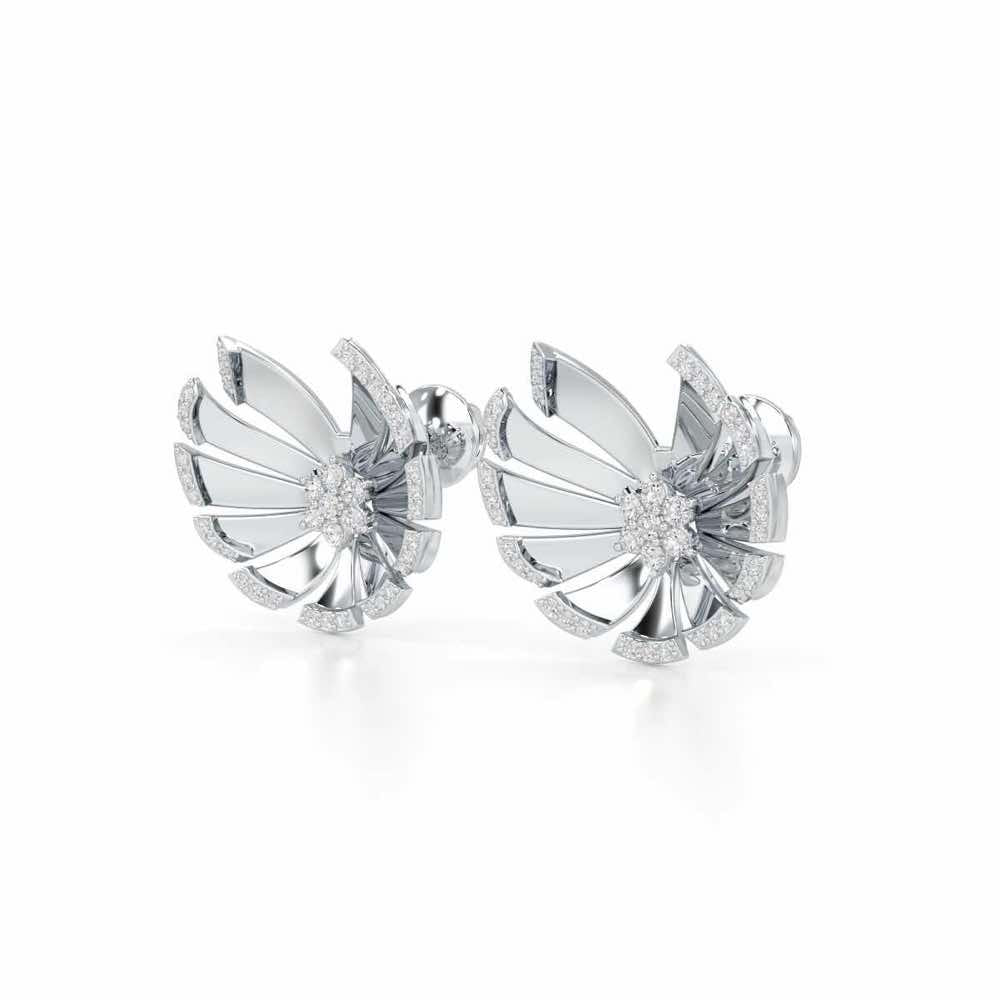 Feather Flower Silver Earrings - White Gold - Image 3