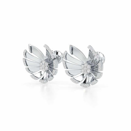 Feather Flower Silver Earrings - White Gold - Image 3