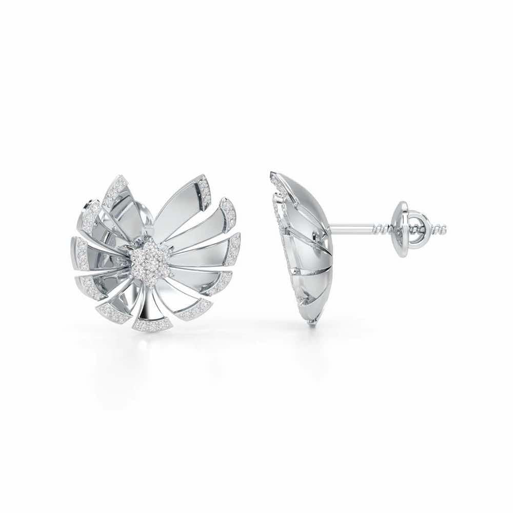 Feather Flower Silver Earrings - White Gold - Image 4
