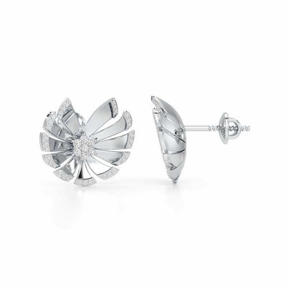 Feather Flower Silver Earrings - White Gold - Image 4