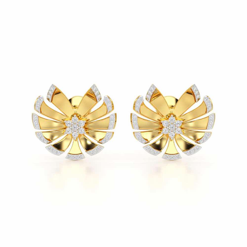 Feather Flower Silver Earrings - Yellow Gold - Image 1