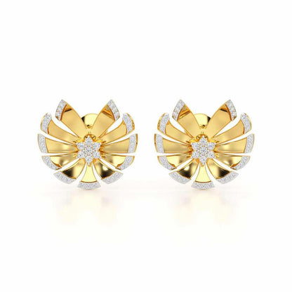 Feather Flower Silver Earrings - Yellow Gold - Image 1