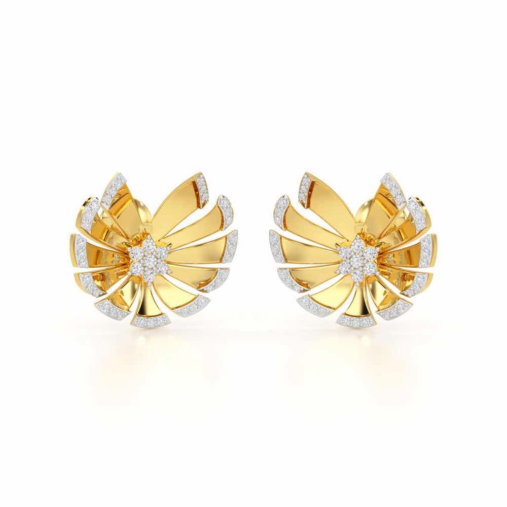Feather Flower Silver Earrings - Yellow Gold - Image 2