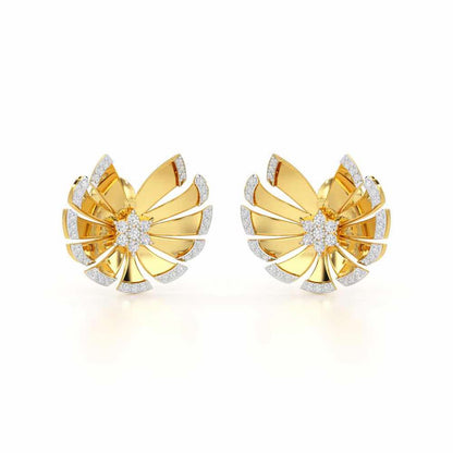 Feather Flower Silver Earrings - Yellow Gold - Image 2