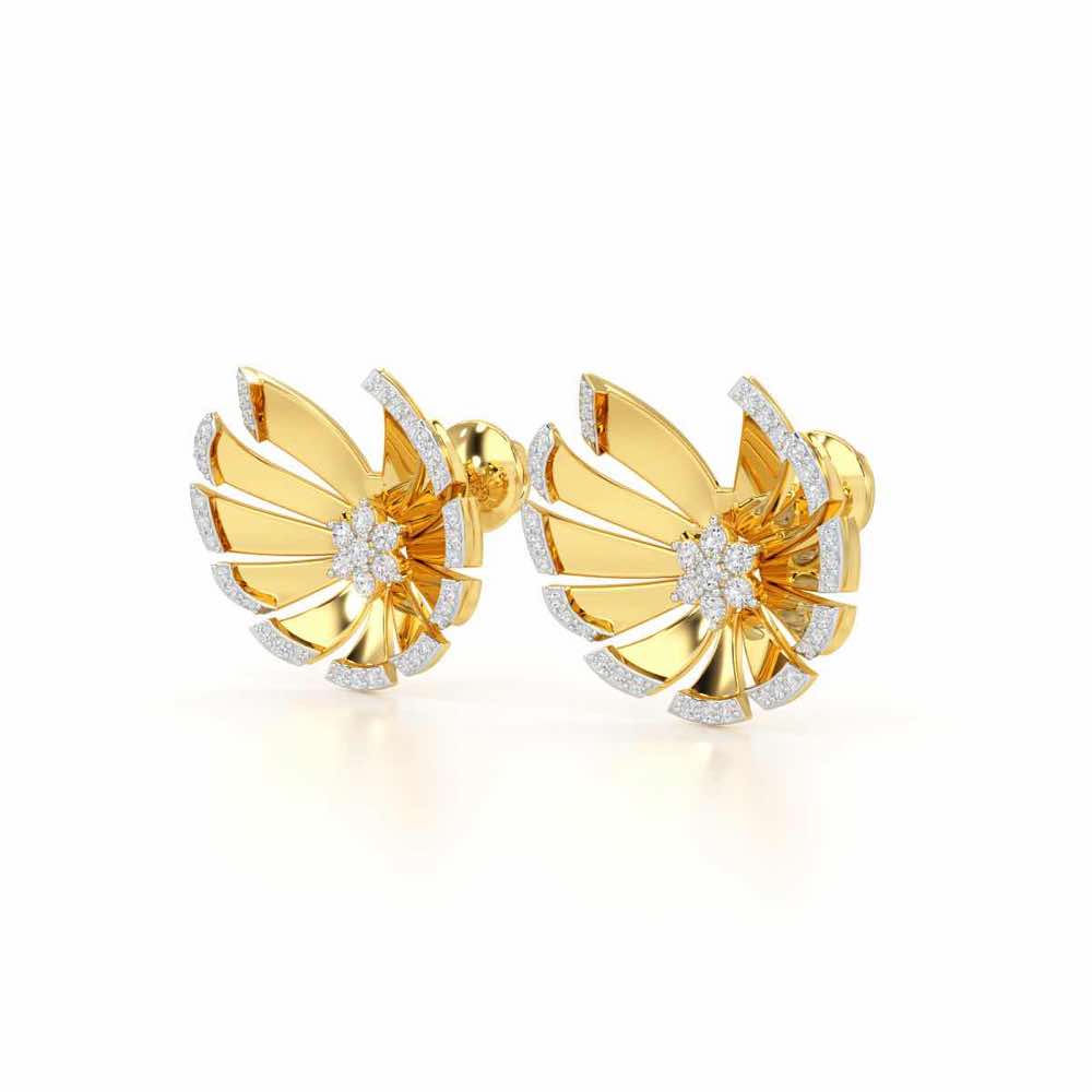 Feather Flower Silver Earrings - Yellow Gold - Image 3