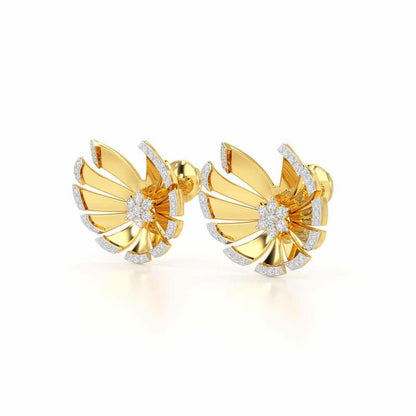 Feather Flower Silver Earrings - Yellow Gold - Image 3