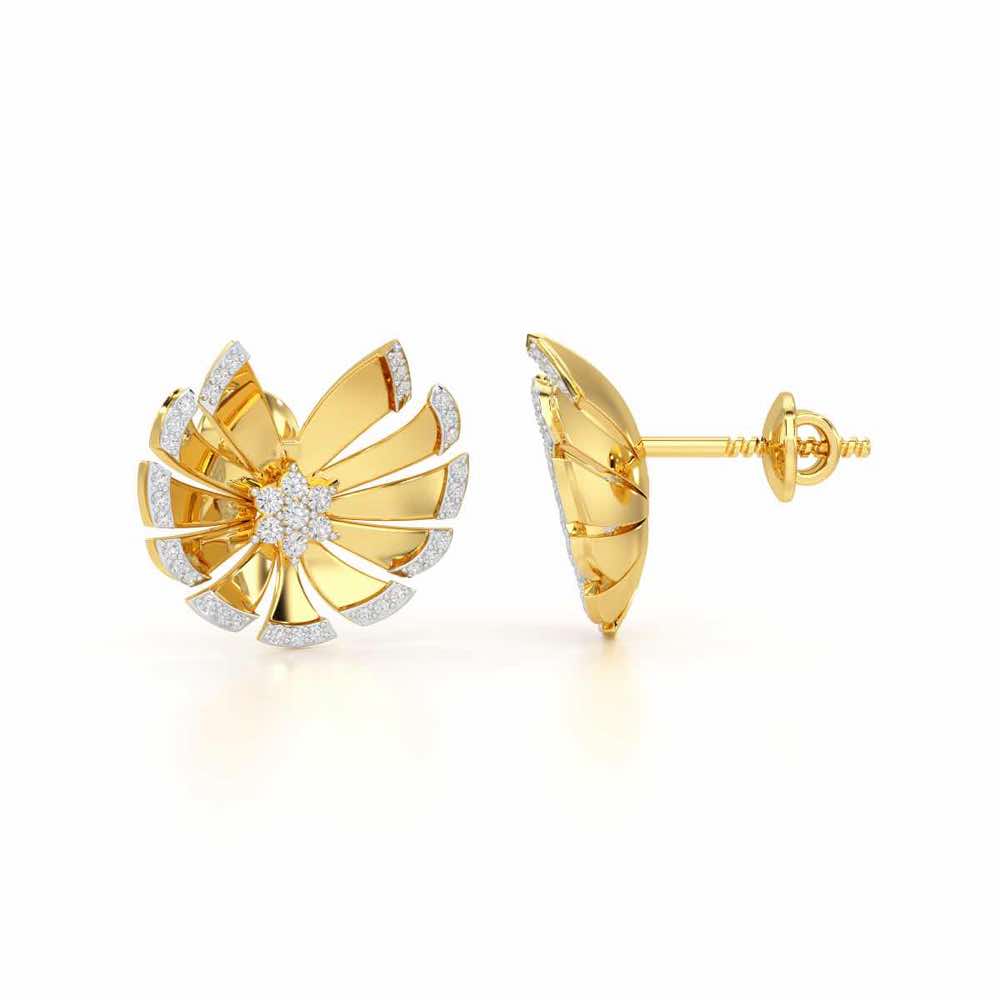 Feather Flower Silver Earrings - Yellow Gold - Image 4