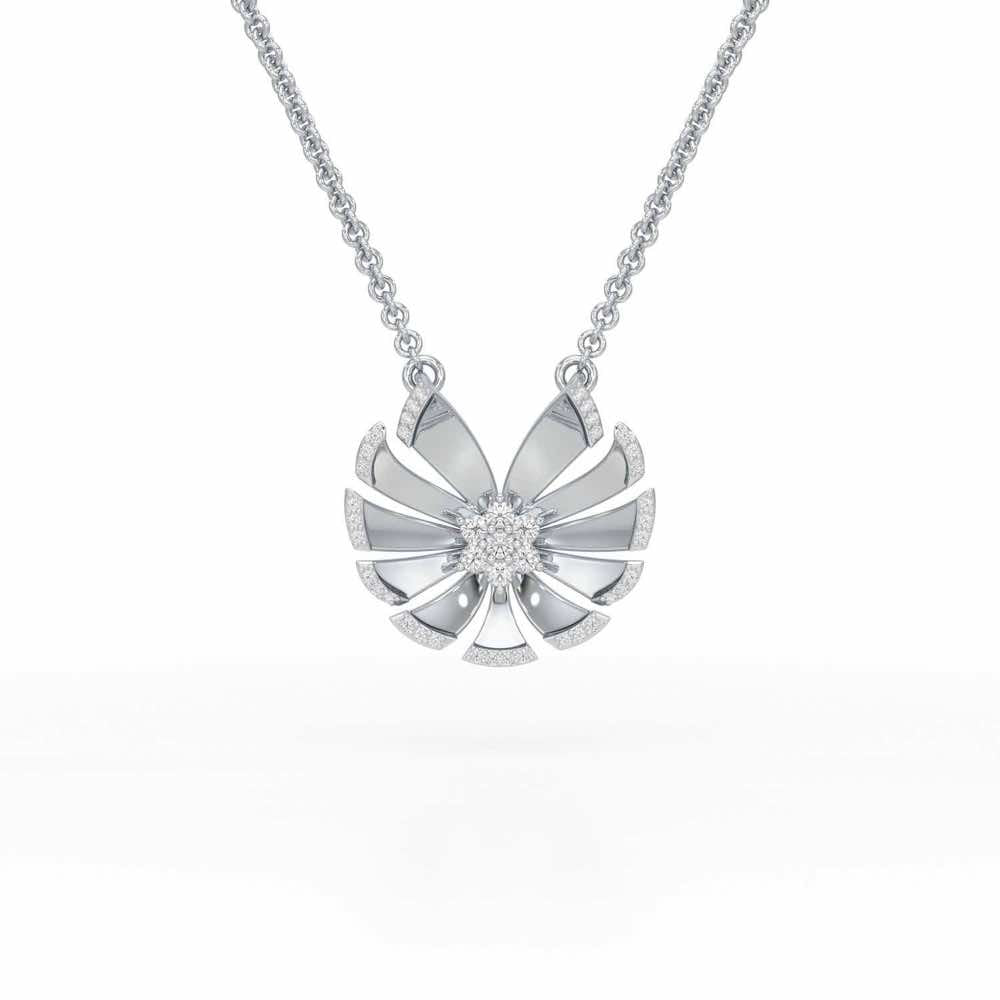 Feather Flower Silver Pendant - White Gold - Image 1