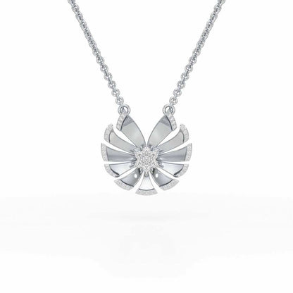 Feather Flower Silver Pendant - White Gold - Image 1