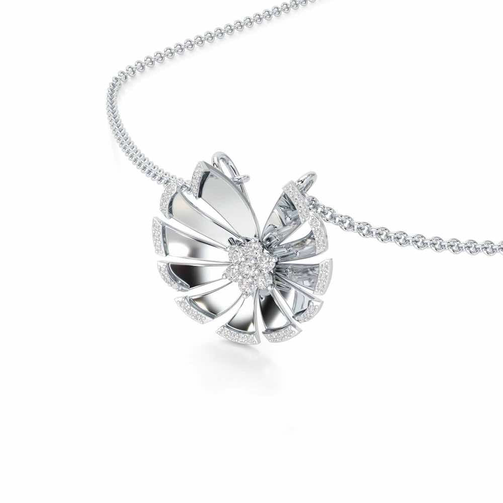 Feather Flower Silver Pendant - White Gold - Image 2
