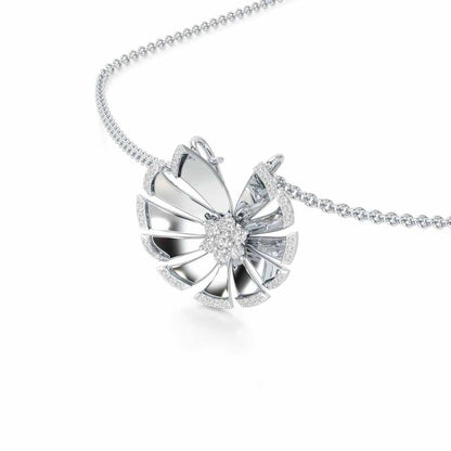 Feather Flower Silver Pendant - White Gold - Image 2