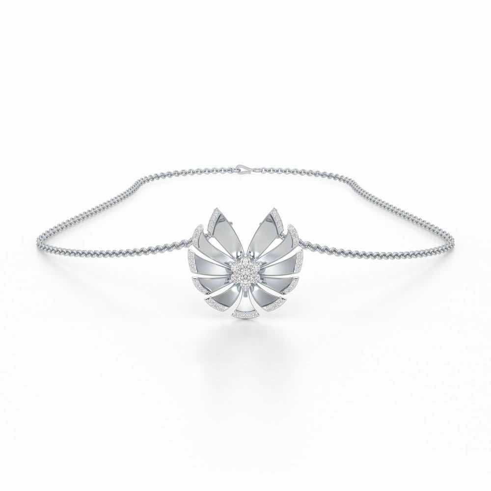 Feather Flower Silver Pendant - White Gold - Image 3
