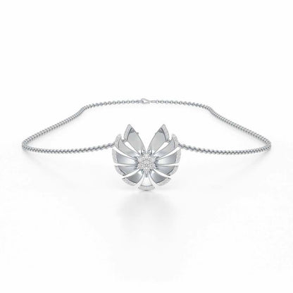 Feather Flower Silver Pendant - White Gold - Image 3