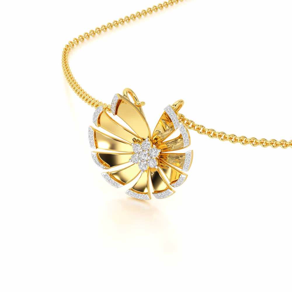 Feather Flower Silver Pendant - Yellow Gold - Image 2