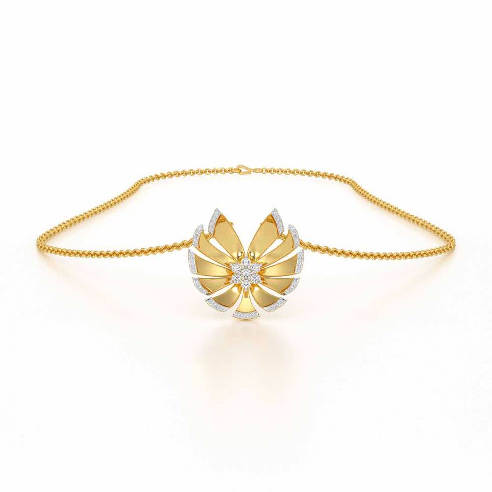 Feather Flower Silver Pendant - Yellow Gold - Image 3