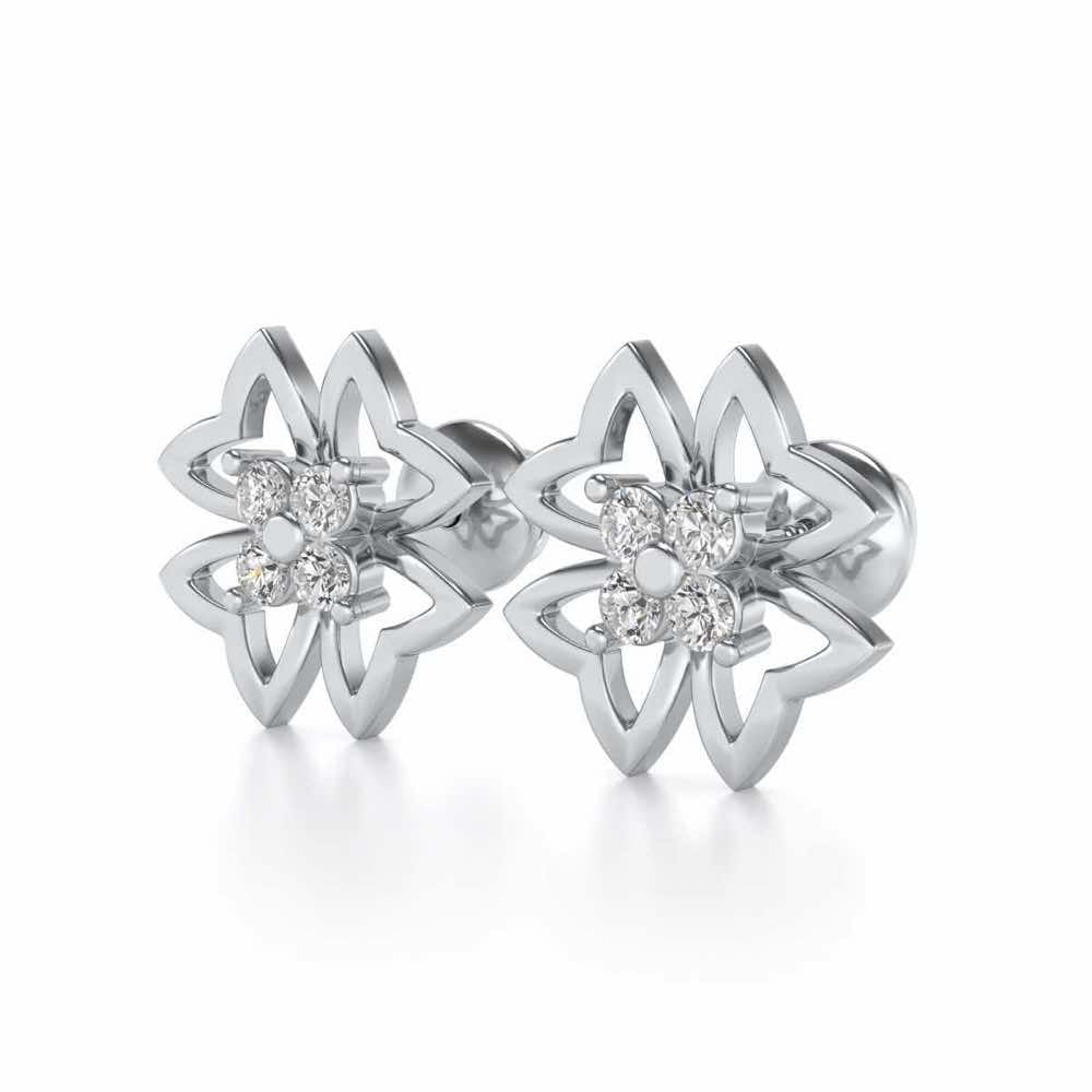 Fleur delicate Silver Studs - White Gold - Image 3