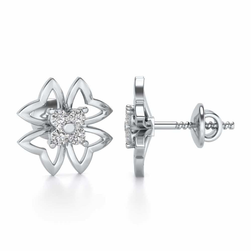 Fleur delicate Silver Studs - White Gold - Image 4