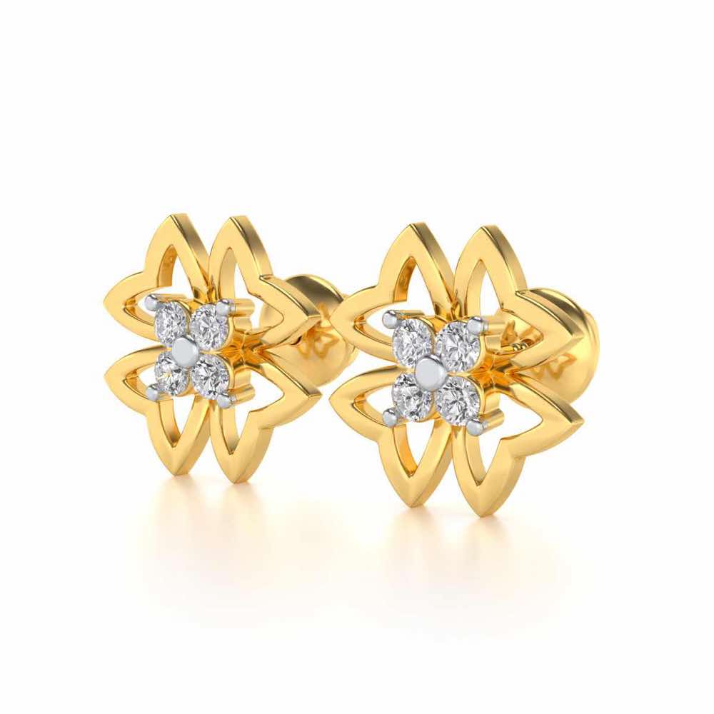 Fleur delicate Silver Studs - Yellow Gold - Image 3