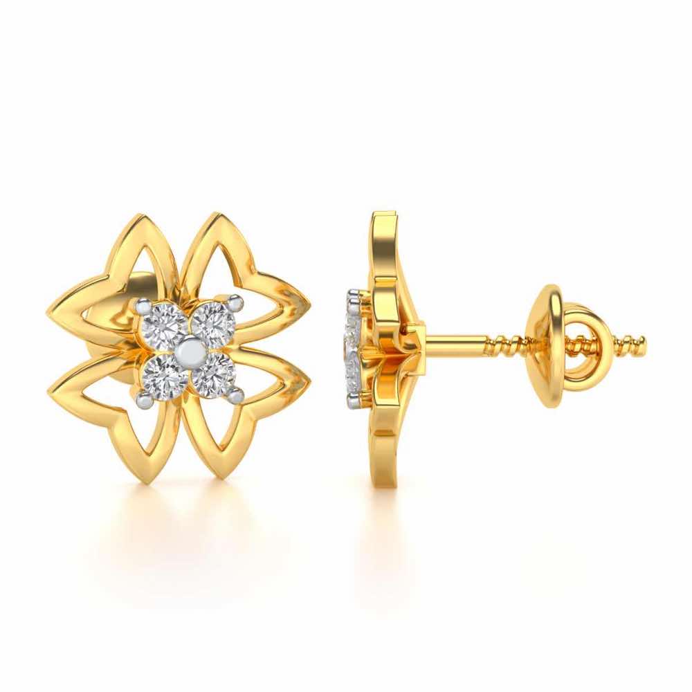 Fleur delicate Silver Studs - Yellow Gold - Image 4