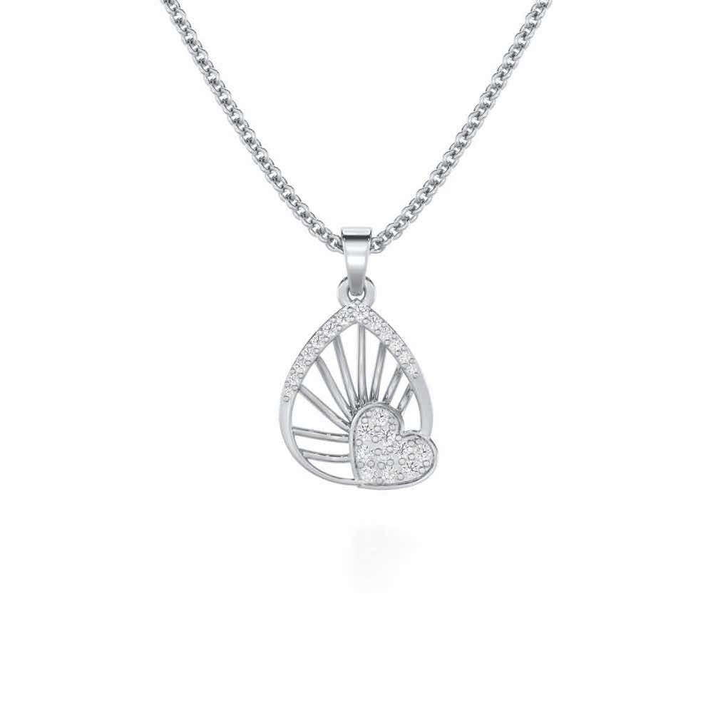 Floating Heart Silver Pendant - White Gold - Image 1