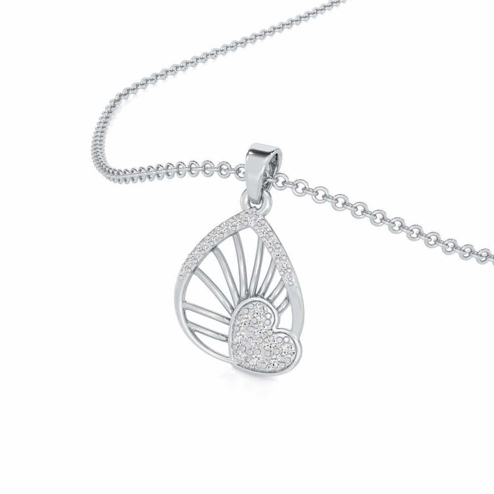 Floating Heart Silver Pendant - White Gold - Image 2