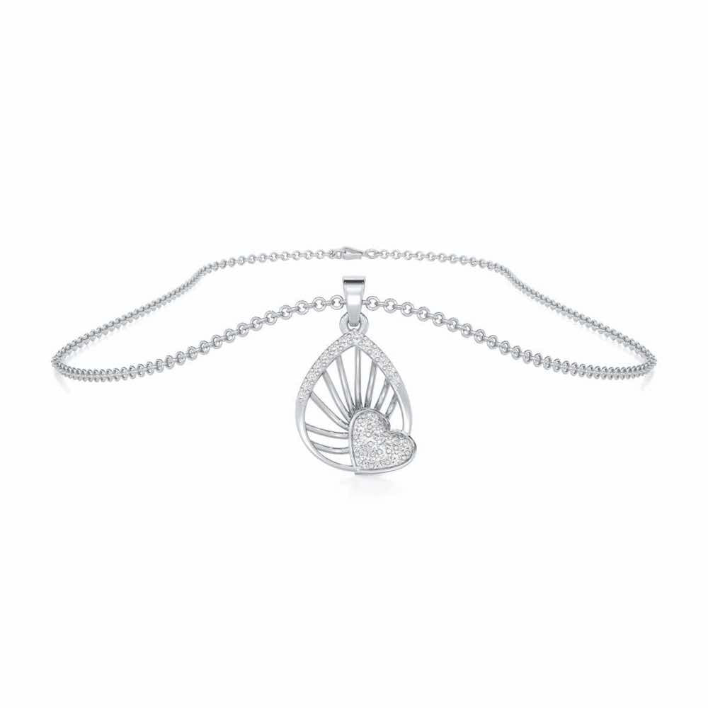 Floating Heart Silver Pendant - White Gold - Image 3