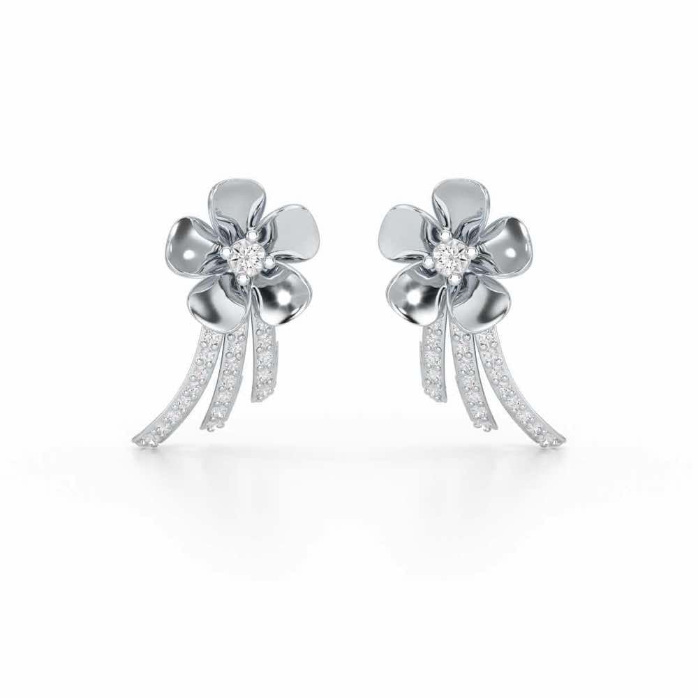 Flora Sheen Silver Stud Earrings - White Gold - Image 1